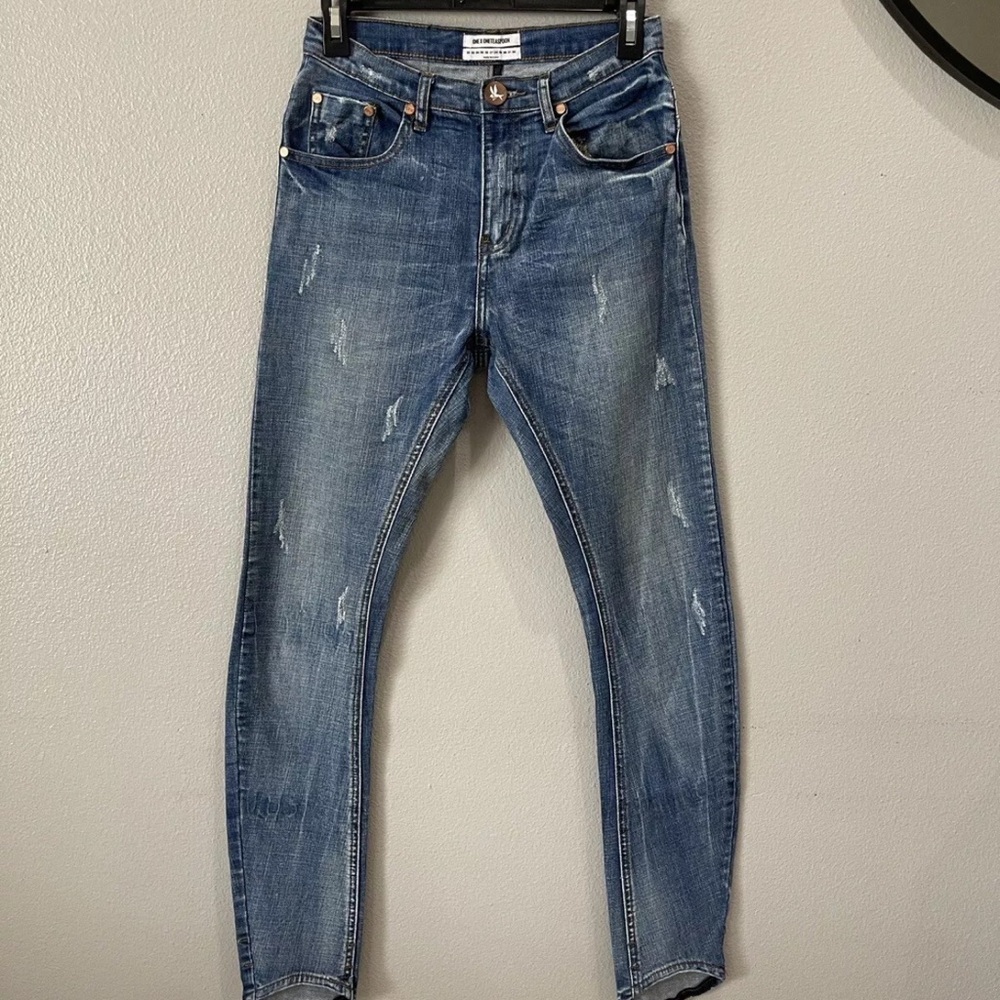 One X One Teaspoon Scallywags High Waisted Skinny Bow Legged Distressed Jeans 28
